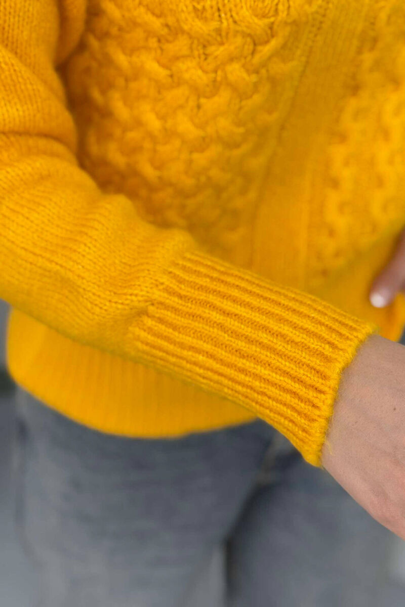 ONE COLOR SIMPLE WOMEN SWEATER MUSTARD/MUSTARDE - 2