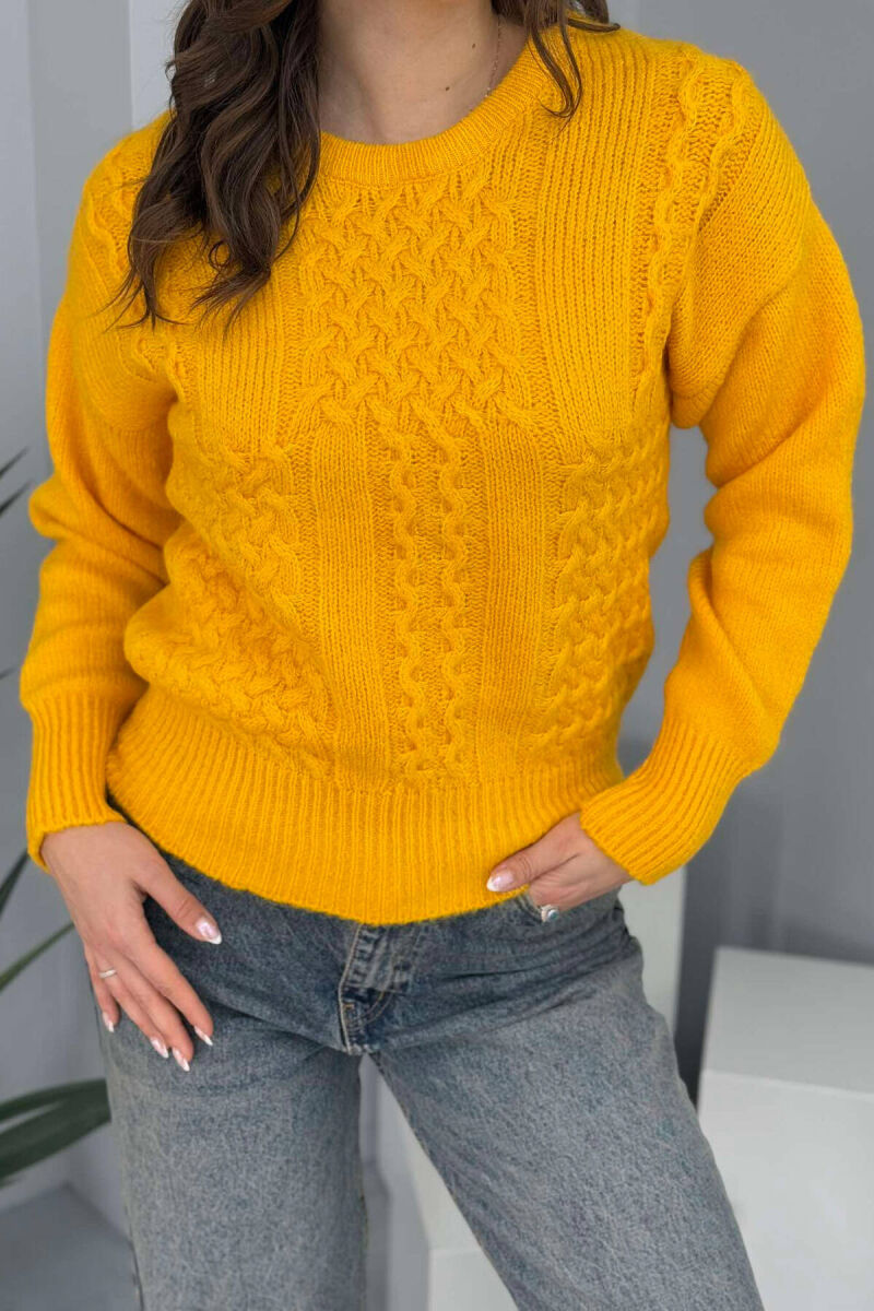ONE COLOR SIMPLE WOMEN SWEATER MUSTARD/MUSTARDE - 3