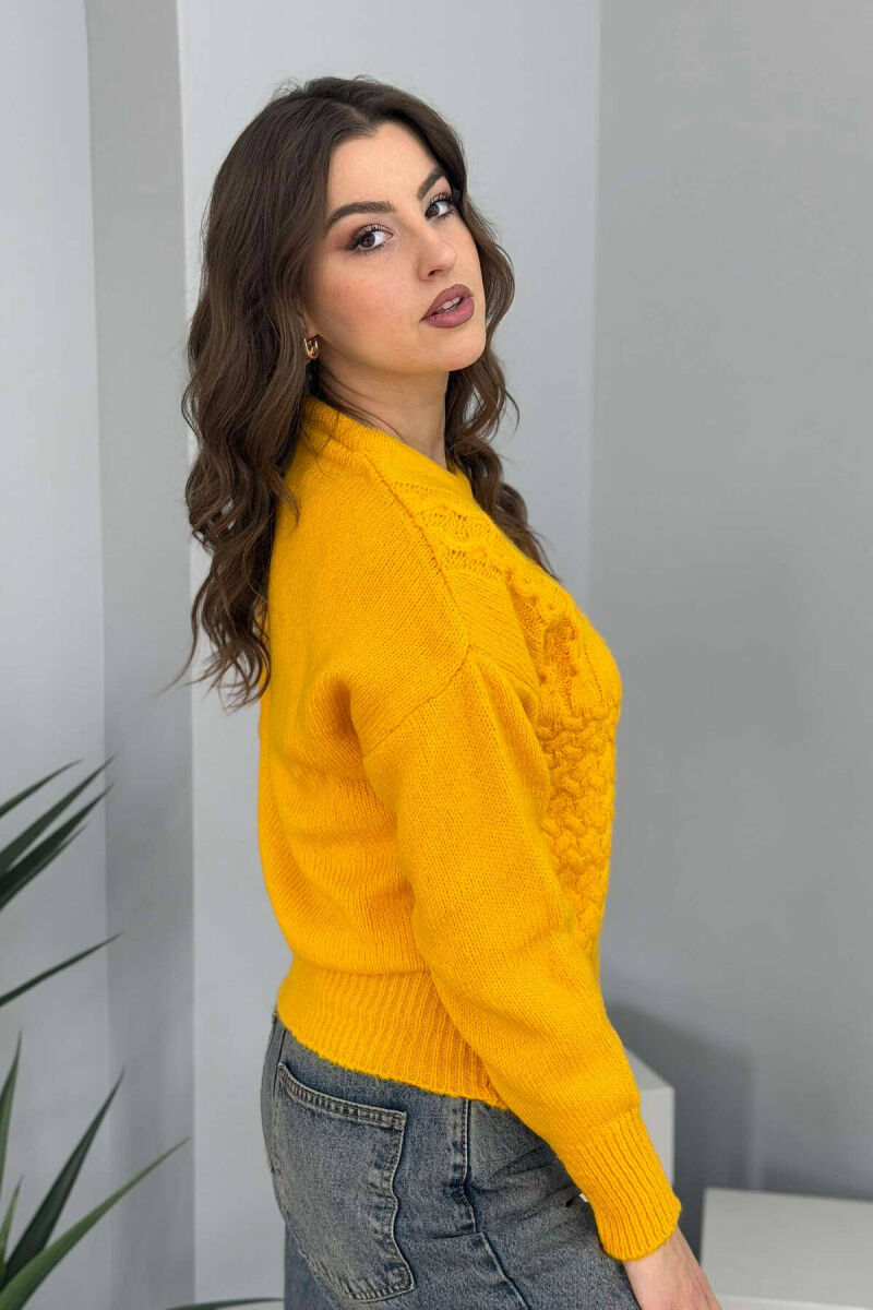 ONE COLOR SIMPLE WOMEN SWEATER MUSTARD/MUSTARDE - 4