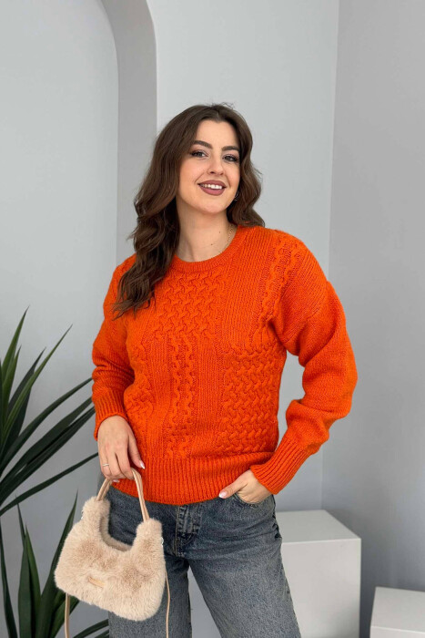 ONE COLOR SIMPLE WOMEN SWEATER ORANGE/PORTOKALLI 