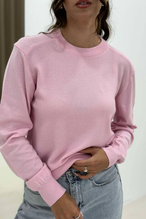 ONE COLOR SIMPLE WOMEN SWEATER PINK/ROZE - 2