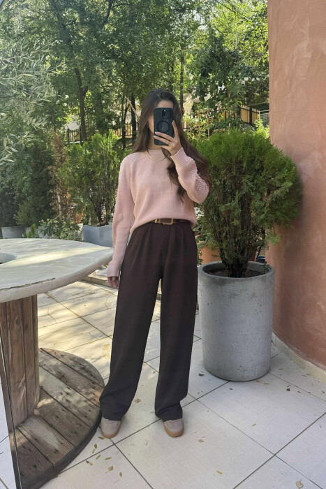 ONE COLOR SIMPLE WOMEN SWEATER POWDER/PUDER 