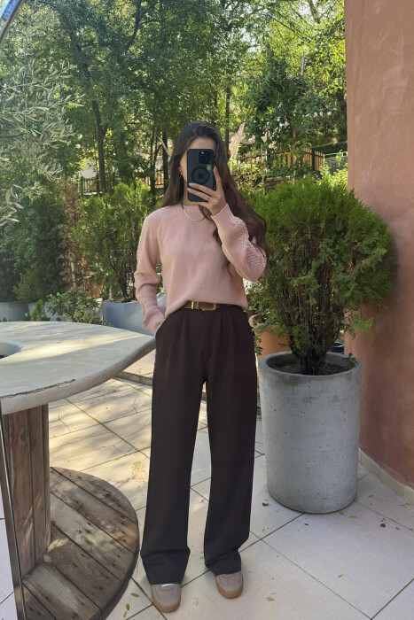 ONE COLOR SIMPLE WOMEN SWEATER POWDER/PUDER - 2