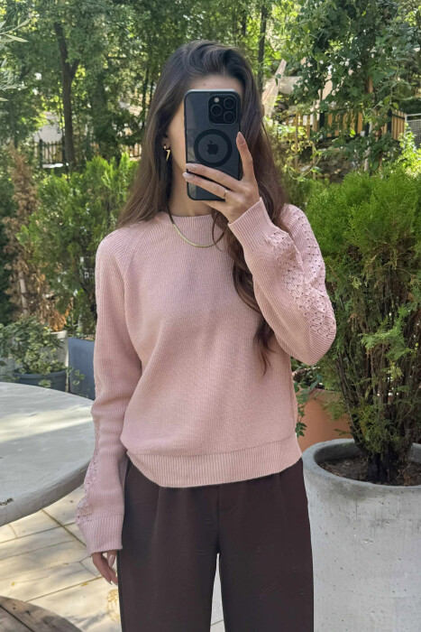 ONE COLOR SIMPLE WOMEN SWEATER POWDER/PUDER - 4