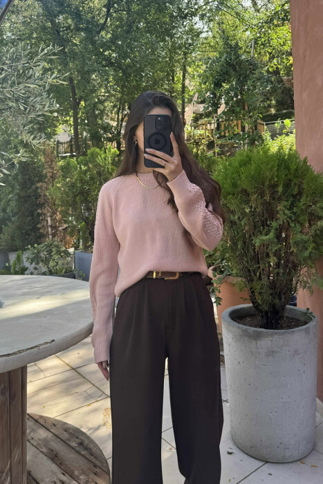 ONE COLOR SIMPLE WOMEN SWEATER POWDER/PUDER - 5