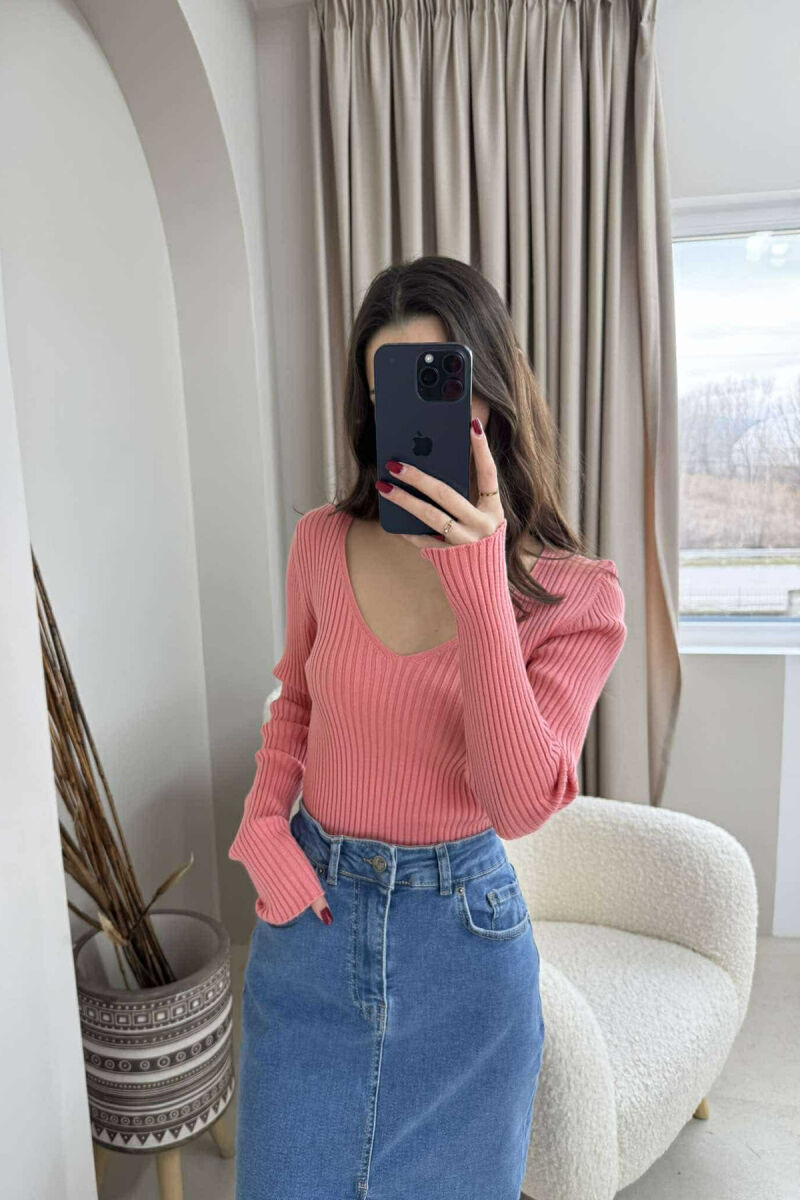ONE COLOR SIMPLE WOMEN SWEATER POWDER/PUDER - 1