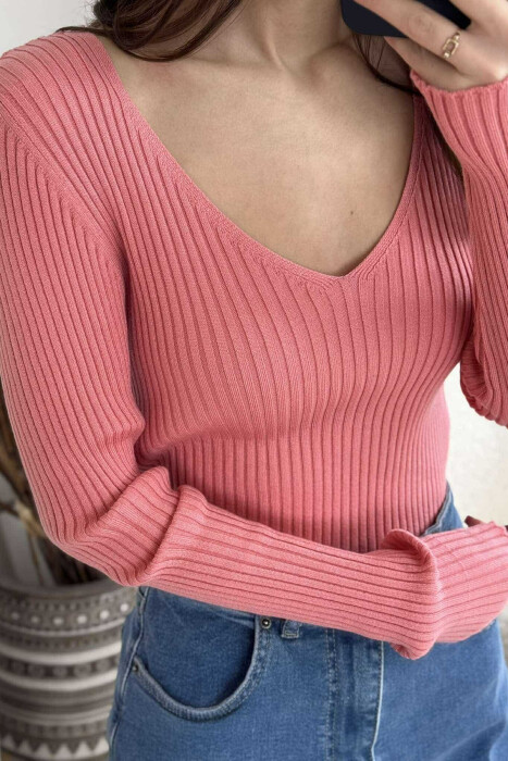 ONE COLOR SIMPLE WOMEN SWEATER POWDER/PUDER - 2