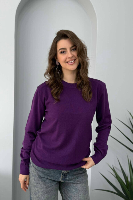 ONE COLOR SIMPLE WOMEN SWEATER PURPLE/LEJLA - 3