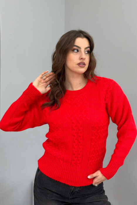 ONE COLOR SIMPLE WOMEN SWEATER RED/E KUQE 