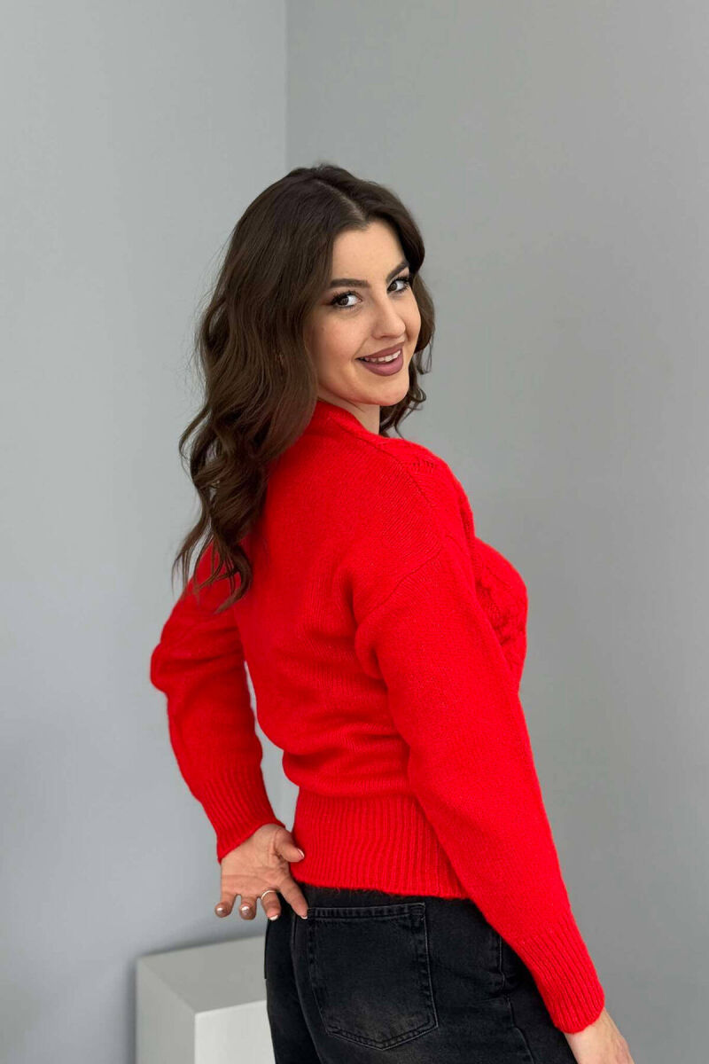 ONE COLOR SIMPLE WOMEN SWEATER RED/E KUQE - 2