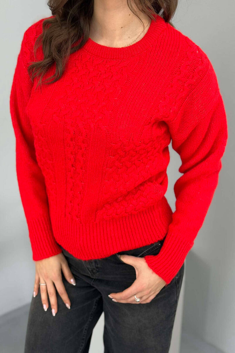 ONE COLOR SIMPLE WOMEN SWEATER RED/E KUQE - 3
