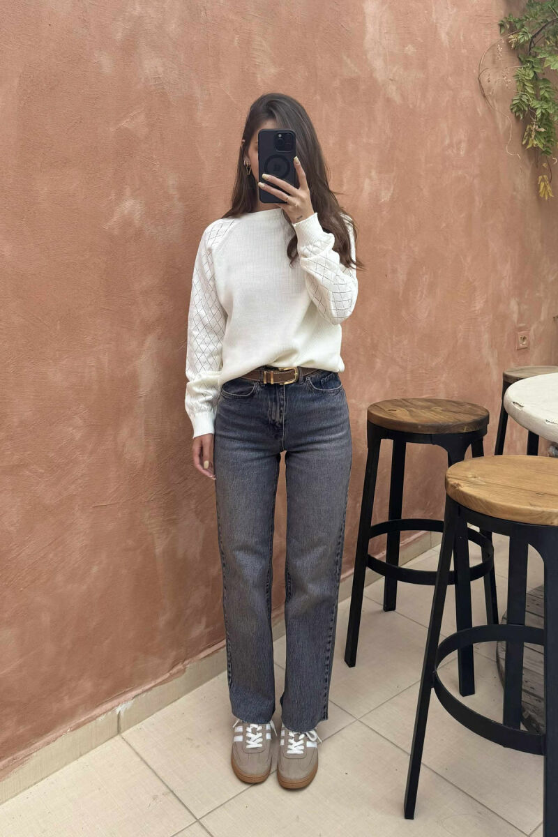 ONE COLOR SIMPLE WOMEN SWEATER WHITE-E BARDHE - 2