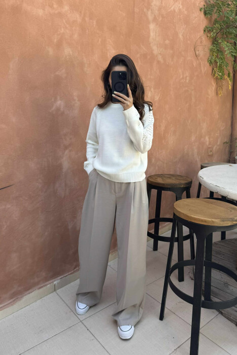 ONE COLOR SIMPLE WOMEN SWEATER WHITE-E BARDHE 