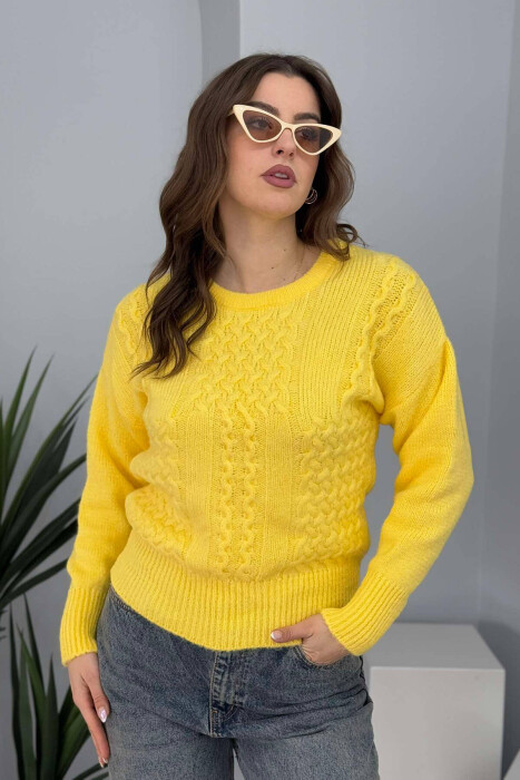 ONE COLOR SIMPLE WOMEN SWEATER YELLOW/E VERDHE 