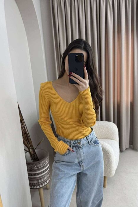 ONE COLOR SIMPLE WOMEN SWEATER YELLOW/E VERDHE - 1