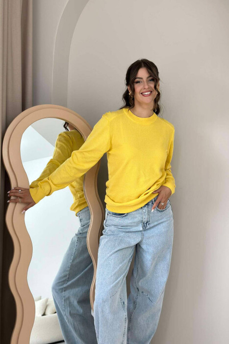 ONE COLOR SIMPLE WOMEN SWEATER YELLOW/E VERDHE - 4