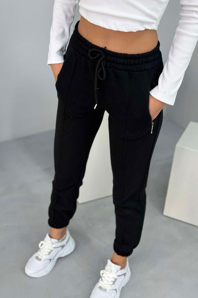 ONE COLOR FLUFFY WOMEN SWEATPANTS BLACK/ E ZEZE - 3