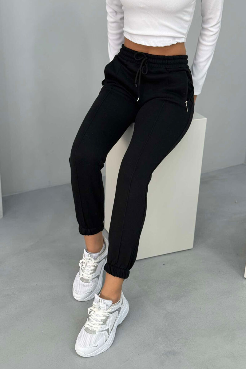 ONE COLOR FLUFFY WOMEN SWEATPANTS BLACK/ E ZEZE - 5