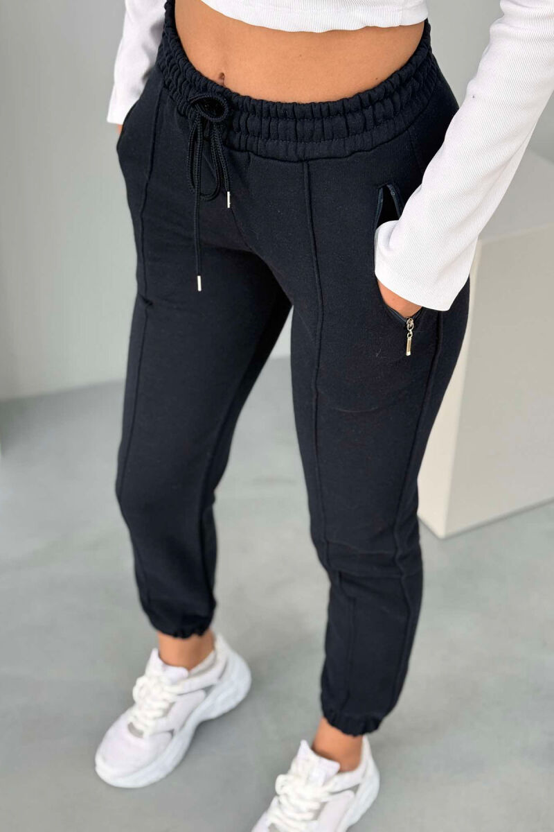 ONE COLOR FLUFFY WOMEN SWEATPANTS DARK BLUE/BEE - 2