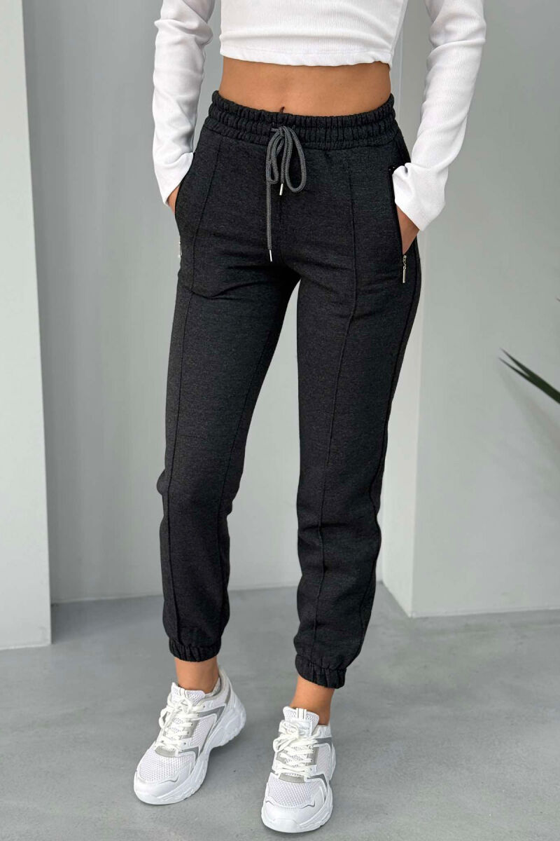 ONE COLOR FLUFFY WOMEN SWEATPANTS DARK GREY/GEE - 1