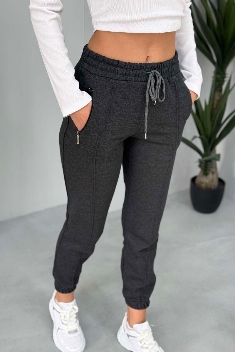 ONE COLOR FLUFFY WOMEN SWEATPANTS DARK GREY/GEE - 2