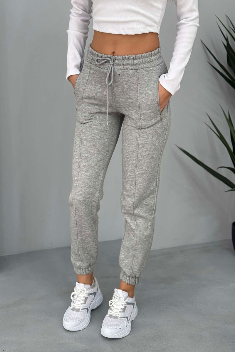 ONE COLOR FLUFFY WOMEN SWEATPANTS LIGHT GREY/GZ - 2