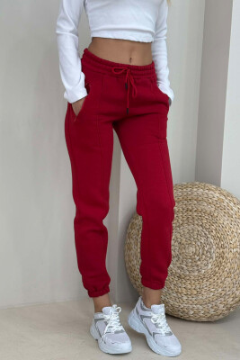 ONE COLOR FLUFFY WOMEN SWEATPANTS RED/E KUQE 