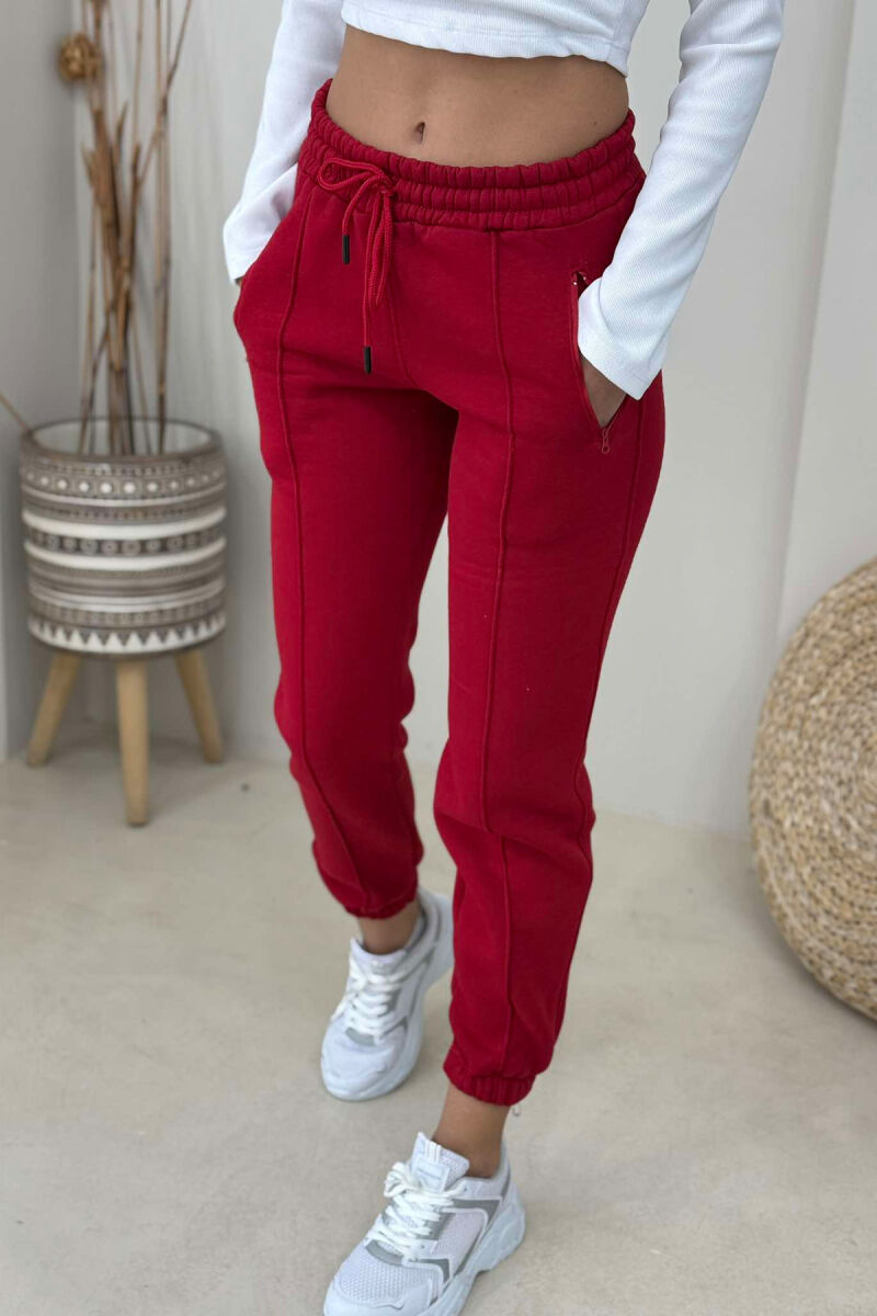 ONE COLOR FLUFFY WOMEN SWEATPANTS RED/E KUQE - 2