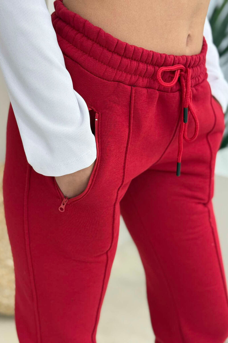 ONE COLOR FLUFFY WOMEN SWEATPANTS RED/E KUQE - 3