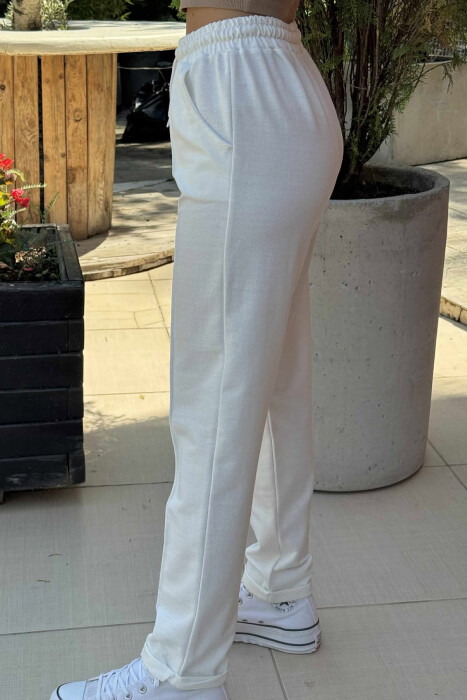 ONE COLOR SIMPLE WOMEN SWEATPANTS WHITE-E BARDHE - 2