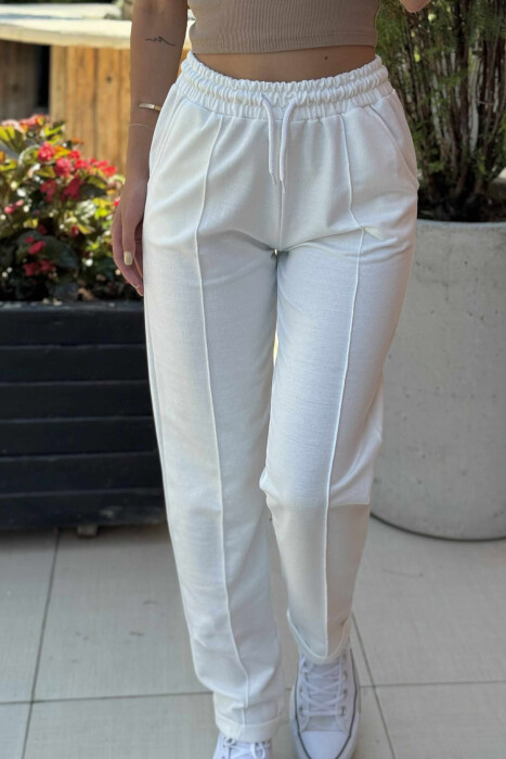 ONE COLOR SIMPLE WOMEN SWEATPANTS WHITE-E BARDHE - 3