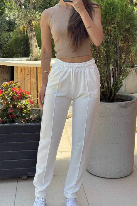 ONE COLOR SIMPLE WOMEN SWEATPANTS WHITE-E BARDHE - 4