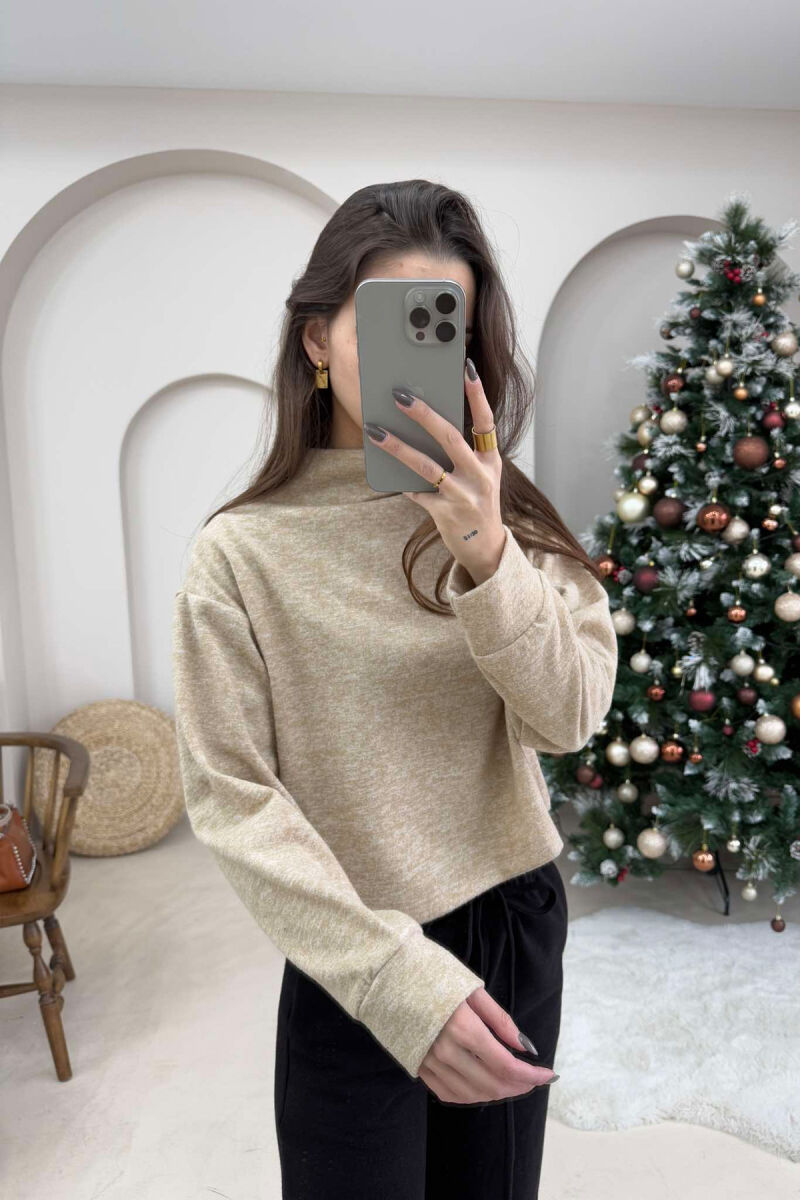 ONE COLOR SIMPLE WOMEN SWEATSHIRT BEIGE/BEZHE - 2