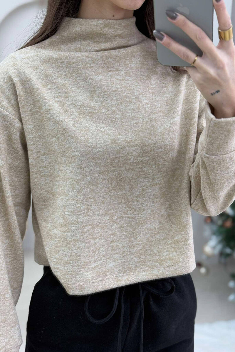 ONE COLOR SIMPLE WOMEN SWEATSHIRT BEIGE/BEZHE - 3