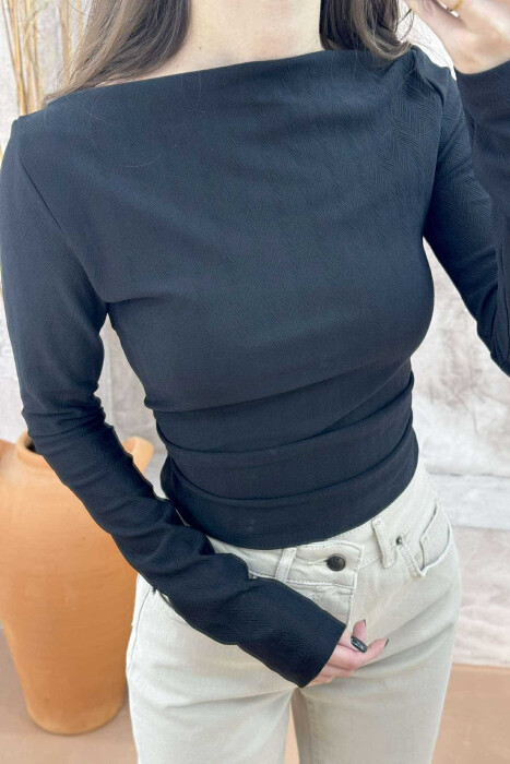ONE COLOR SIMPLE WOMEN SWEATSHIRT BLACK/ E ZEZE - 3