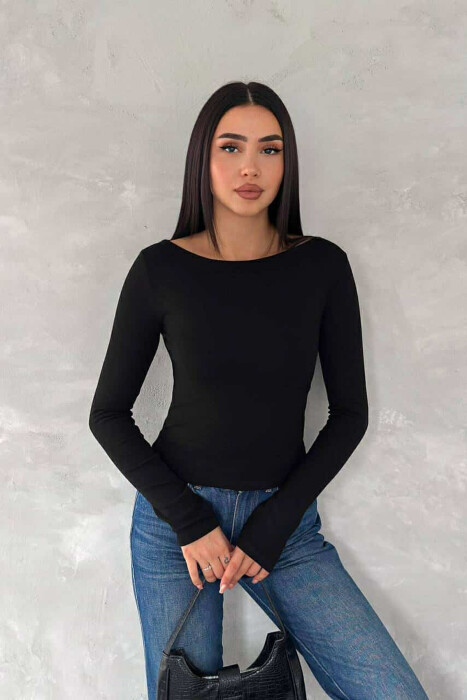 ONE COLOR SIMPLE WOMEN SWEATSHIRT BLACK/ E ZEZE 