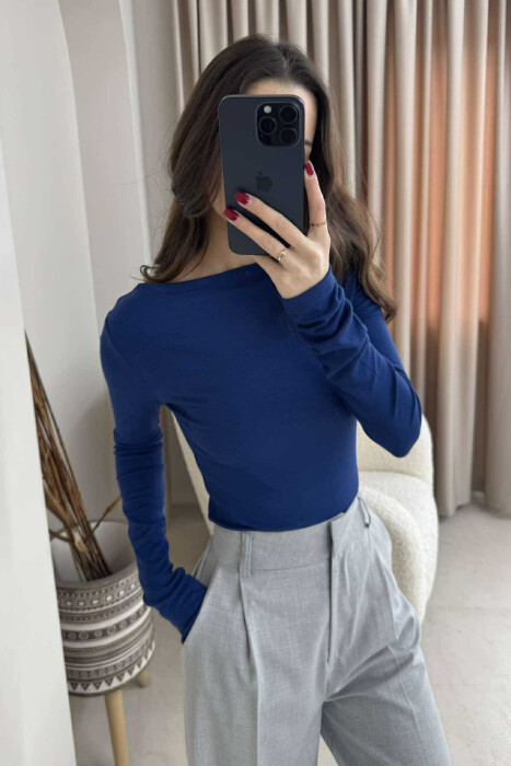 ONE COLOR SIMPLE WOMEN SWEATSHIRT BLUE/BLU - 1