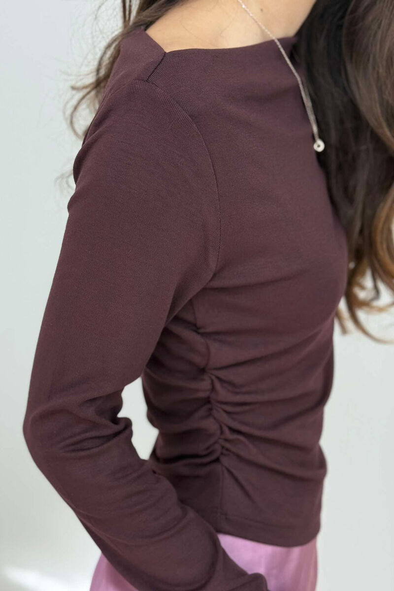 ONE COLOR SIMPLE WOMEN SWEATSHIRT BROWN/KAFE - 4