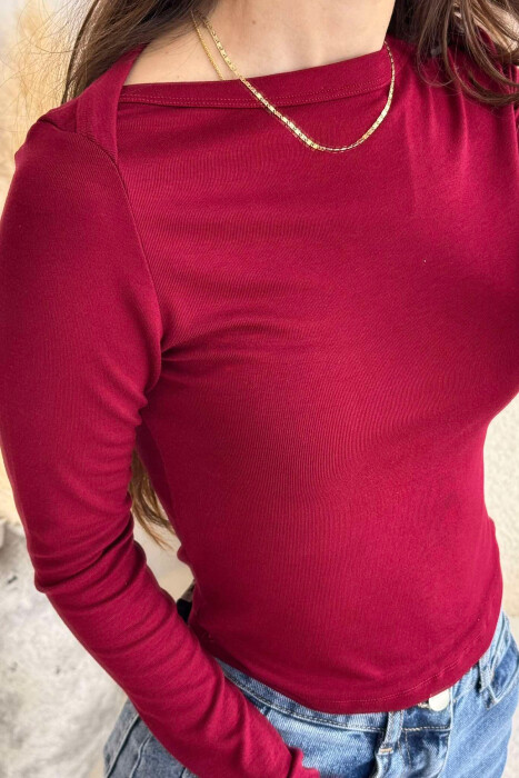 ONE COLOR SIMPLE WOMEN SWEATSHIRT BURGUNDY/VISHNJE - 3