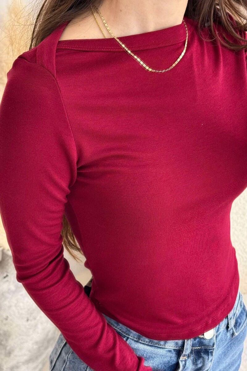 ONE COLOR SIMPLE WOMEN SWEATSHIRT BURGUNDY/VISHNJE - 3
