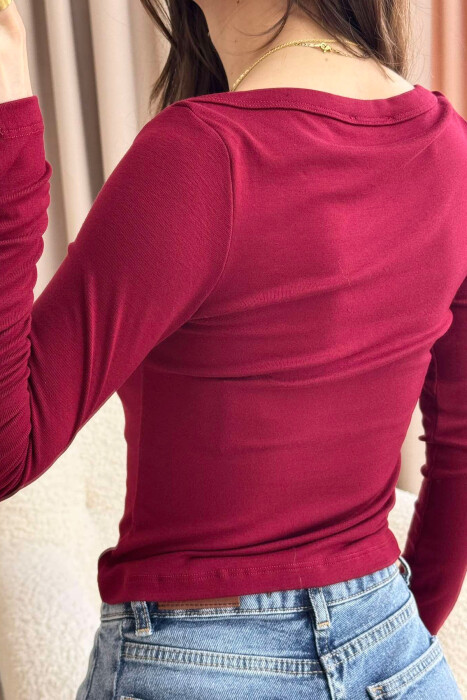ONE COLOR SIMPLE WOMEN SWEATSHIRT BURGUNDY/VISHNJE - 4