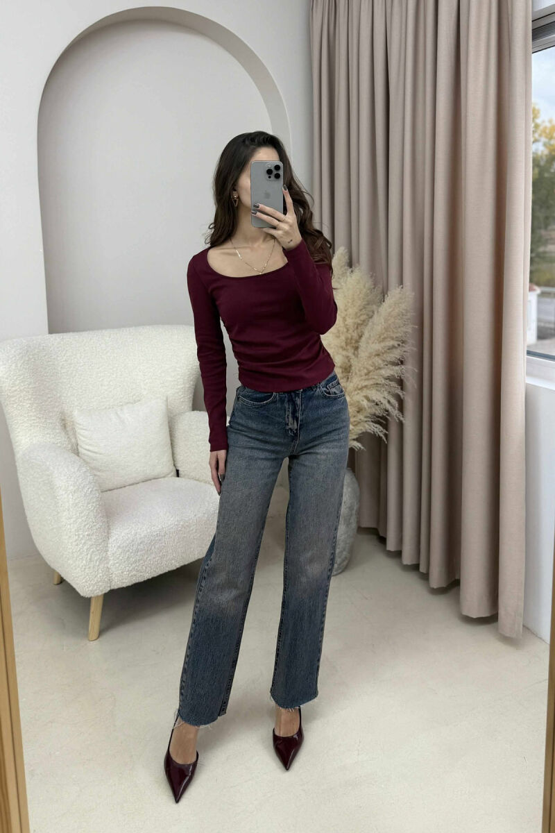 ONE COLOR SIMPLE WOMEN SWEATSHIRT BURGUNDY/VISHNJE - 2