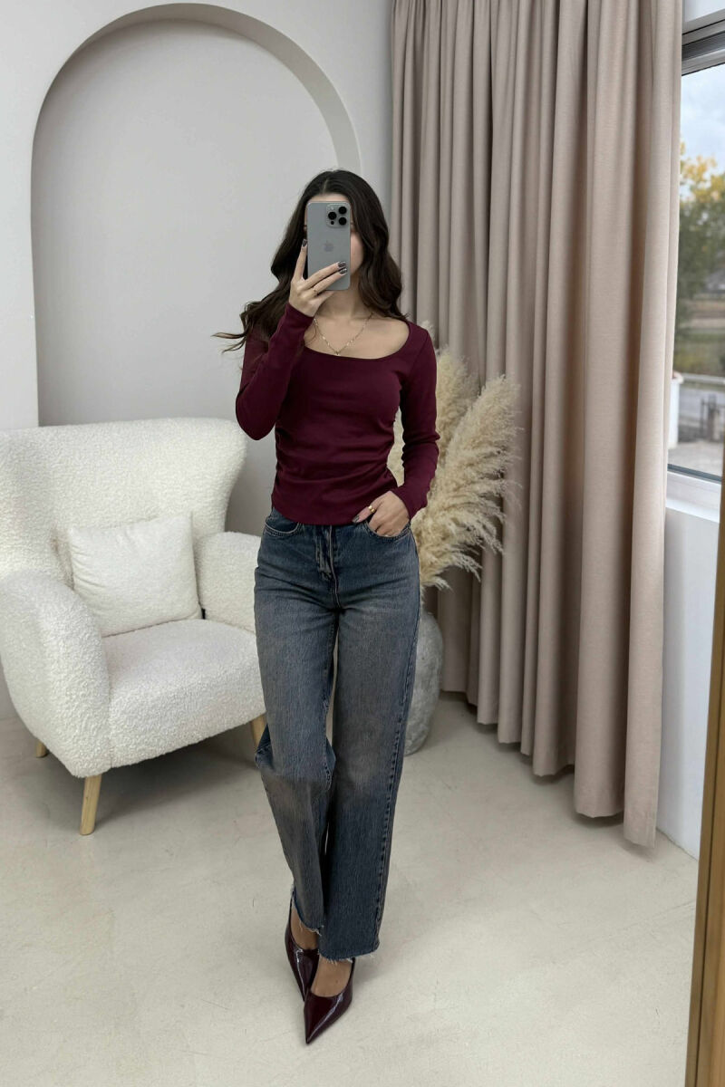 ONE COLOR SIMPLE WOMEN SWEATSHIRT BURGUNDY/VISHNJE - 3