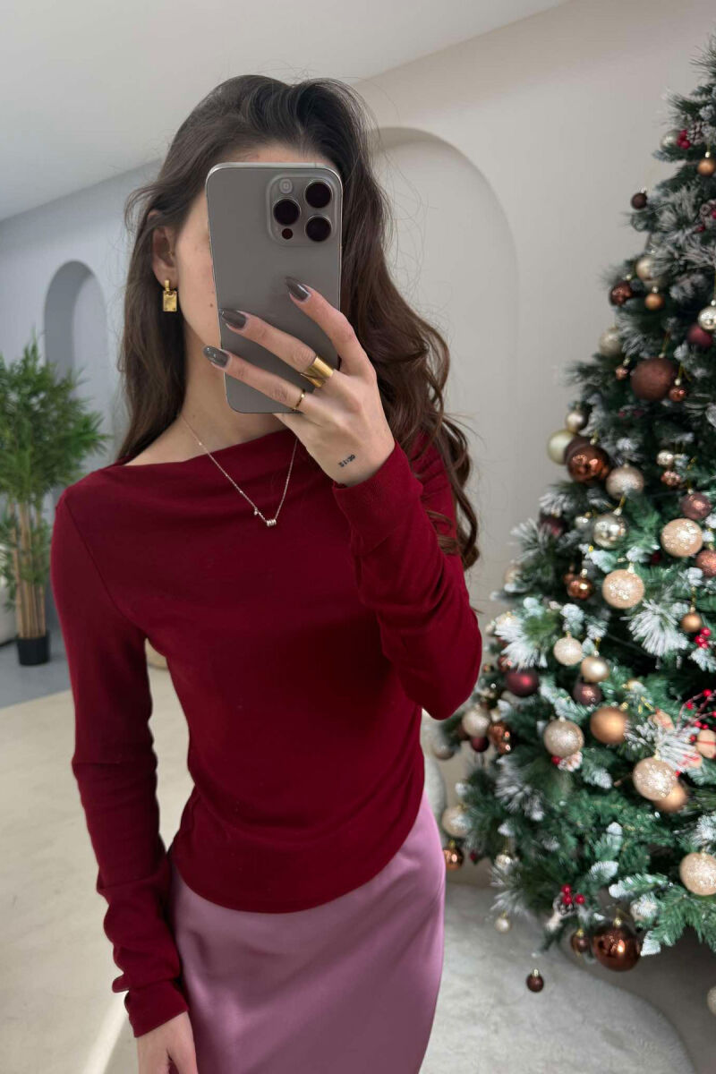 ONE COLOR SIMPLE WOMEN SWEATSHIRT BURGUNDY/VISHNJE - 2