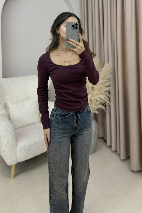 ONE COLOR SIMPLE WOMEN SWEATSHIRT DARK BURGUNDY/VISHNJE E ERRET - 2