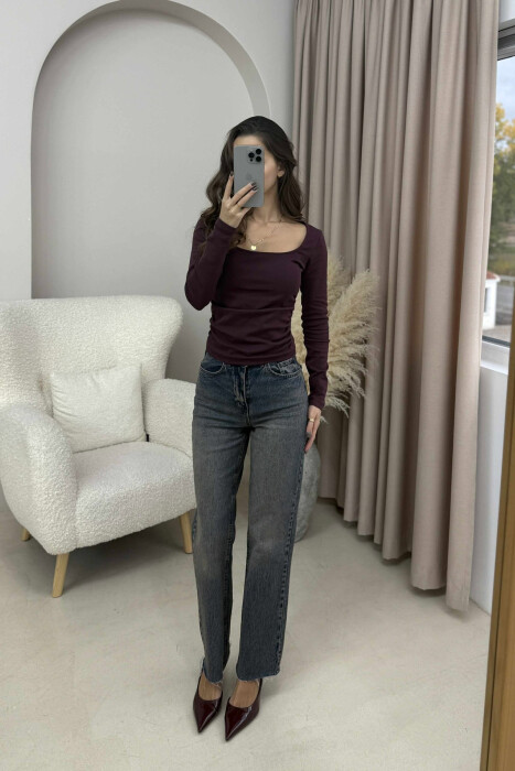 ONE COLOR SIMPLE WOMEN SWEATSHIRT DARK BURGUNDY/VISHNJE E ERRET - 3