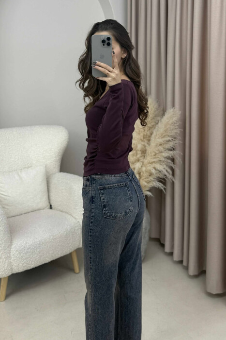 ONE COLOR SIMPLE WOMEN SWEATSHIRT DARK BURGUNDY/VISHNJE E ERRET - 4