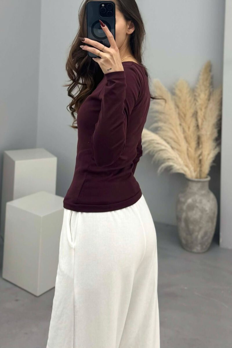 ONE COLOR SIMPLE WOMEN SWEATSHIRT DARK BURGUNDY/VISHNJE E ERRET - 3