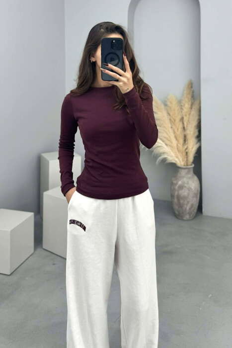 ONE COLOR SIMPLE WOMEN SWEATSHIRT DARK BURGUNDY/VISHNJE E ERRET - 4