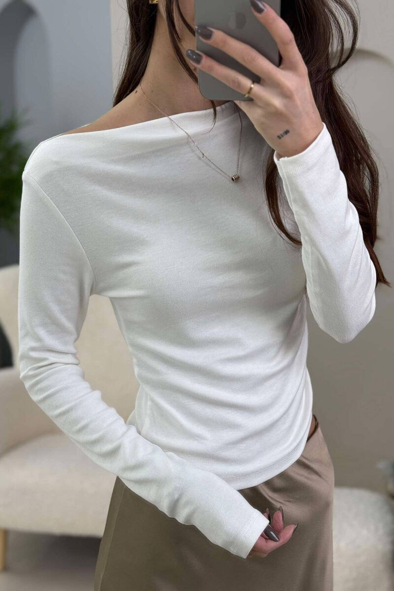 ONE COLOR SIMPLE WOMEN SWEATSHIRT WHITE-E BARDHE - 1